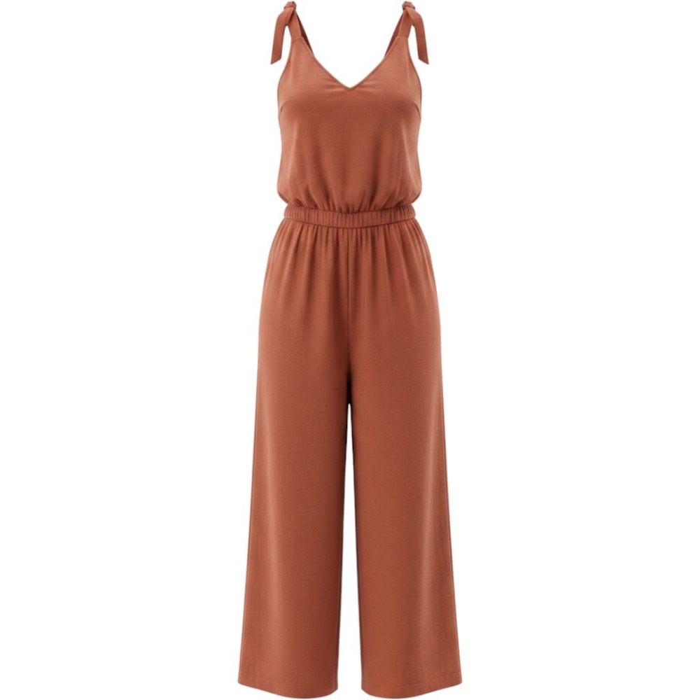 Just Living Rust Orange Tie Shoulder Wide Leg Jumpsuit Womens Medium Boho Summer